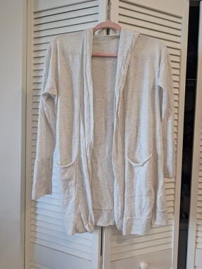 Kinross Cashmere 100% Heather Gray/Blue Long Sleeve With Hoodie Size Small